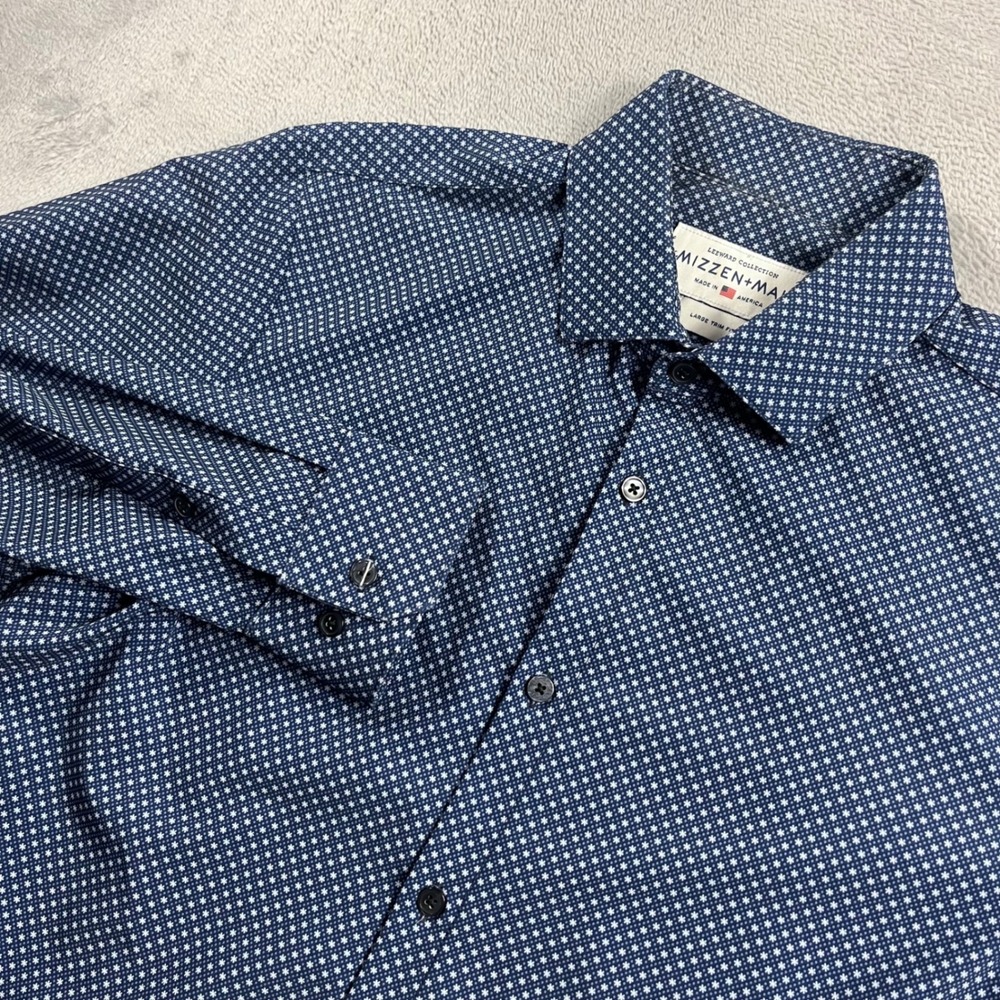 Mizzen+Main Leeward Collection Blue Starburst Print Trim Fit Shirt Mens Large